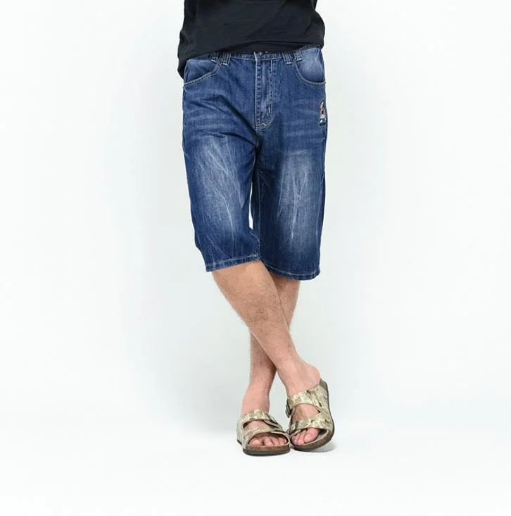 Men's Denim Summer Hip-Hop Fashion Calf-length Baggy Cargo Shorts Laid