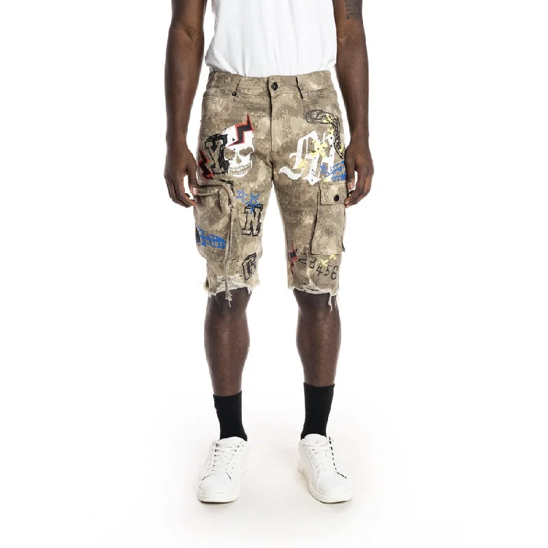 11" Slim Printed Fashion Twill Cargo Shorts - Neutral Camo Bold Men's Statement