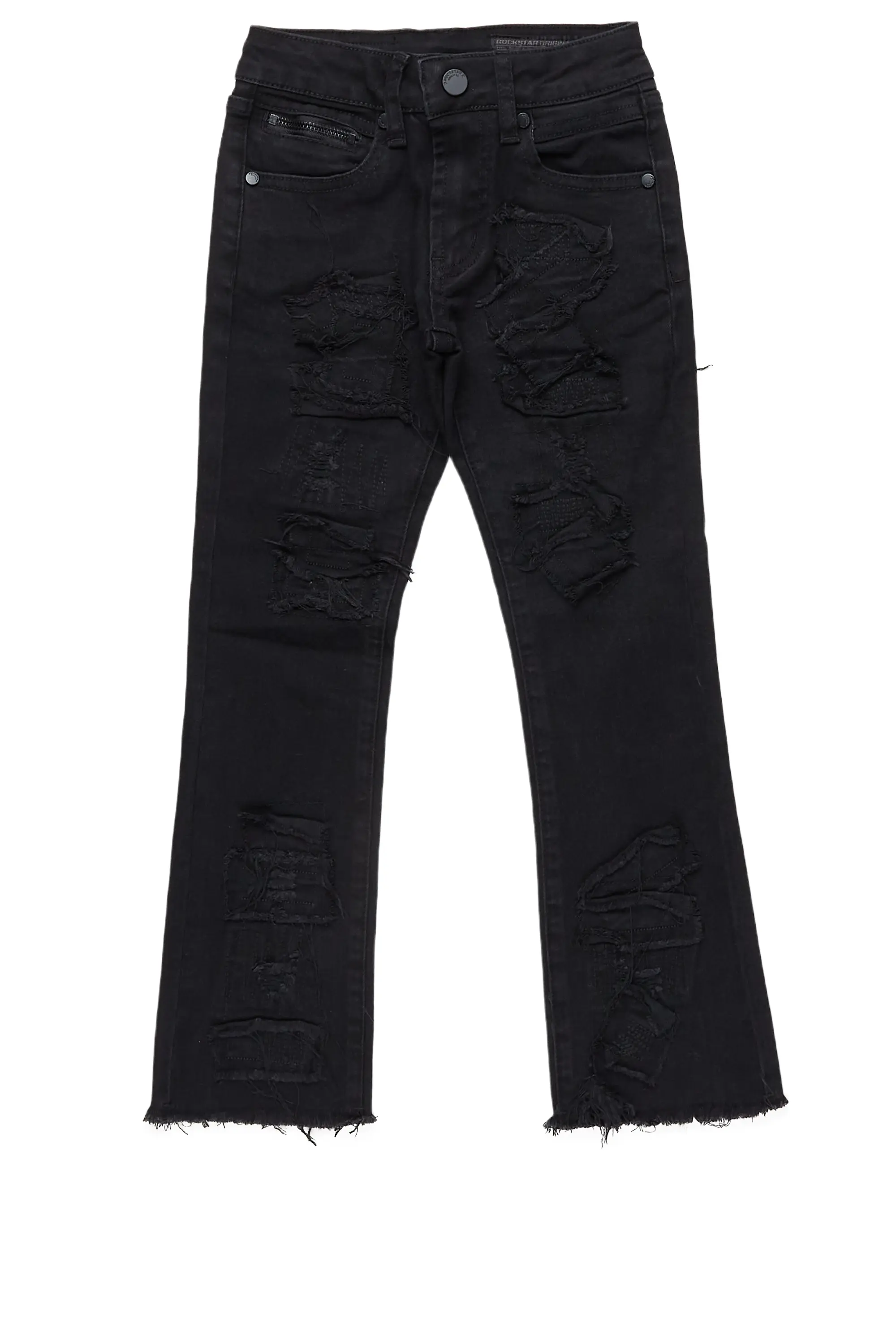 Boys Camden Jet Black Stacked Flare Jean Cool Men's Skate