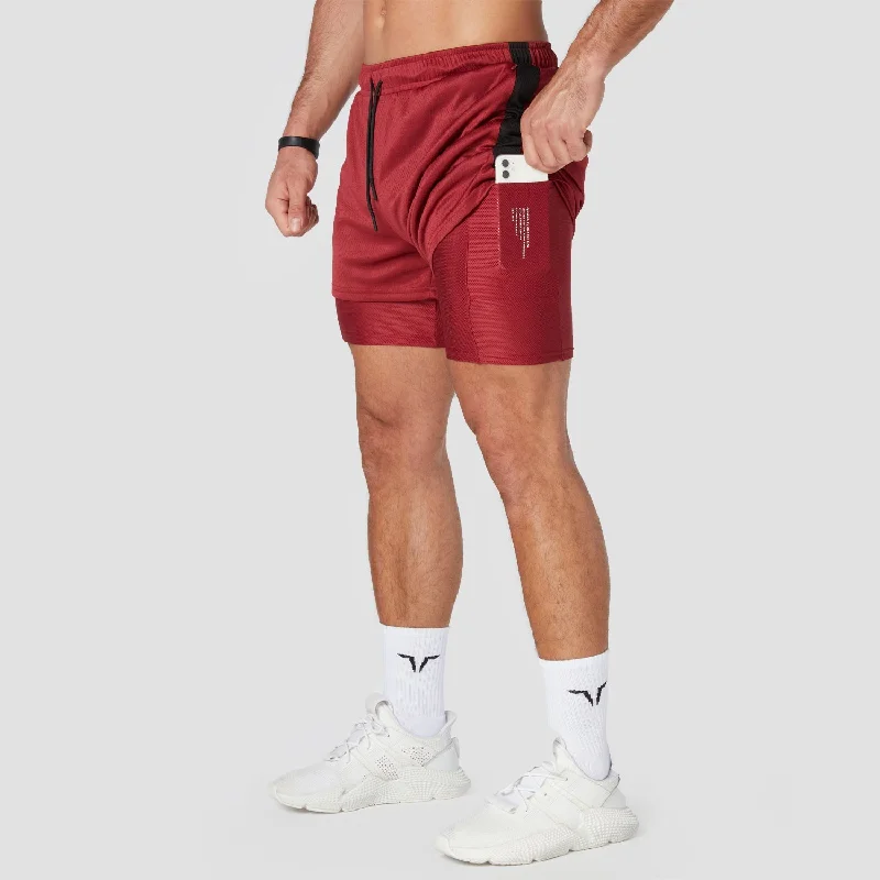 Hybrid Performance 2-in-1 Shorts - Maroon Sleek Men's Contemporary 