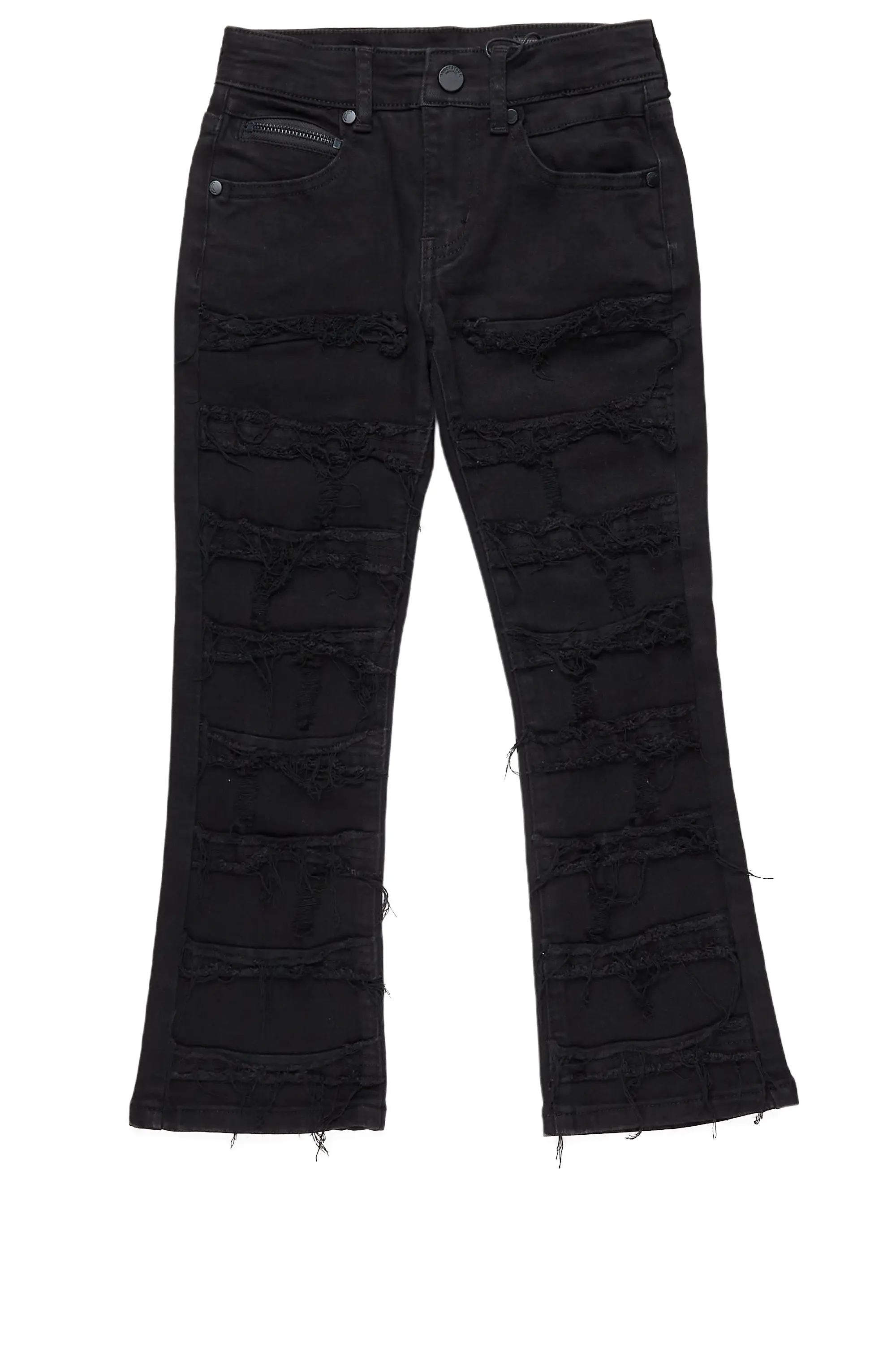 Boys Waylon Jet Black Stacked Flare Frayed Jean Sporty Men's Tennis