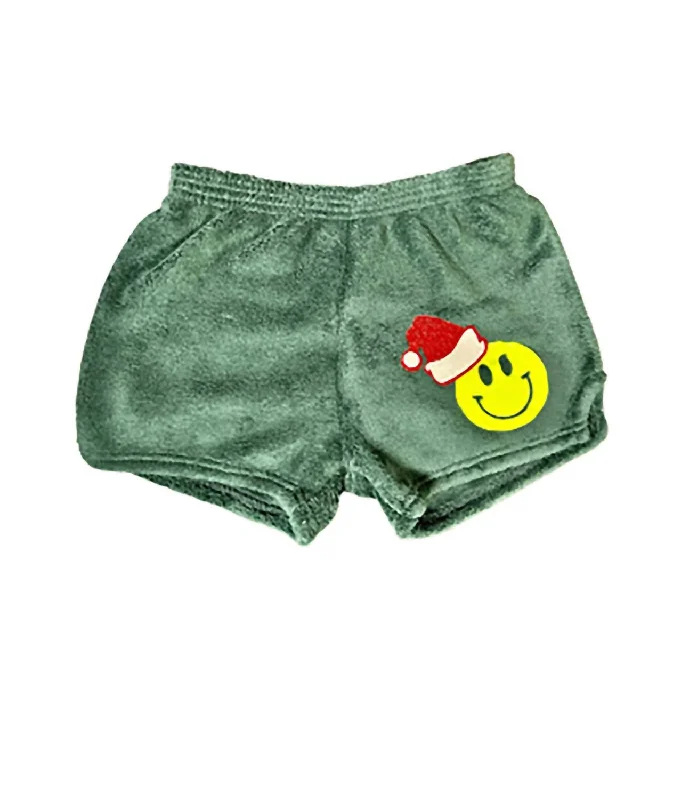 Girl's Smiley Santa Hat Shorts In Green Sophisticated Men's French