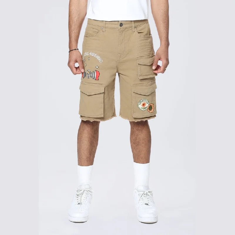 11" Doodle Graphic Resort Twill Shorts - Khaki Laid