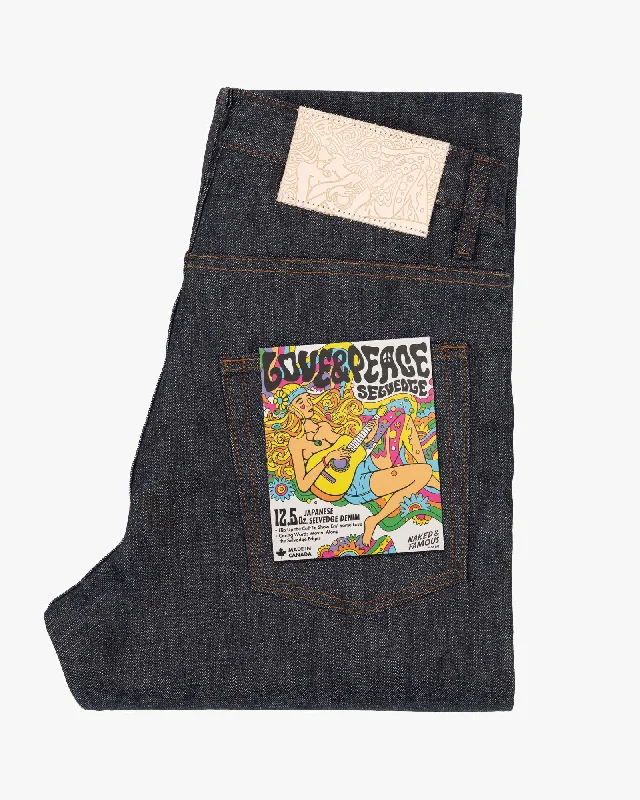 Naked & Famous Denim Easy Guy Relaxed Tapered Mens Jeans - Love & Peace Selvedge Lumberjack