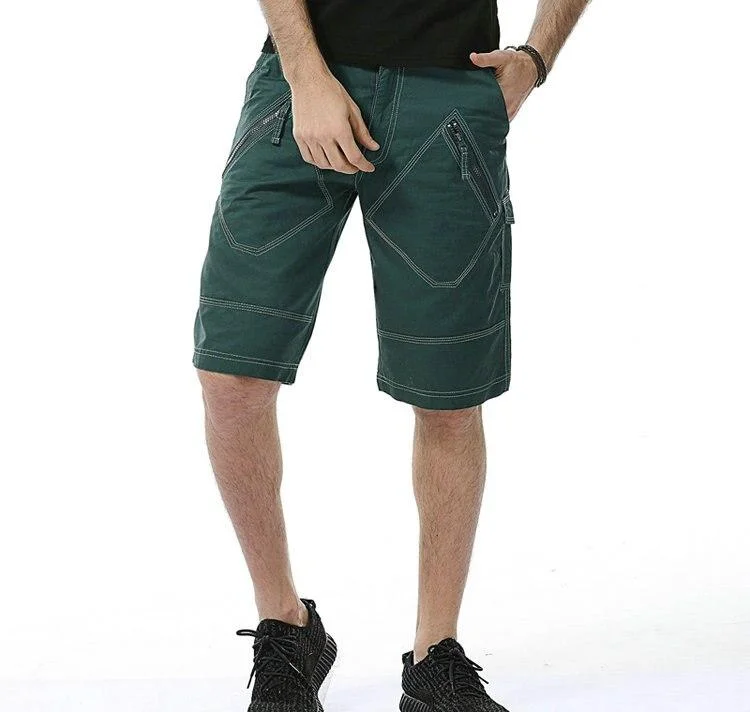 Cargo Bermuda Cotton Washed Shorts Trousers with Zippers for Men Practical Men's Multi